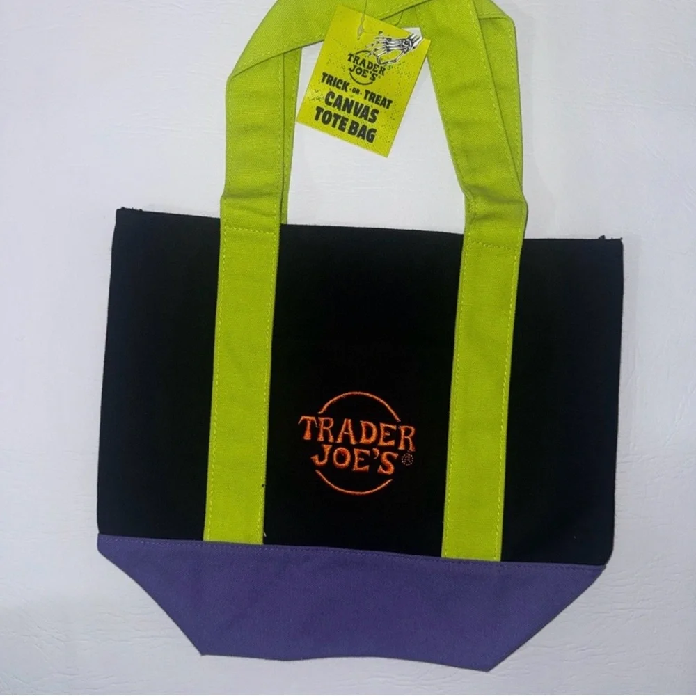 TRADER JOE’S Black and Purple Mini Canvas Tote Bag - Picture 1 of 1